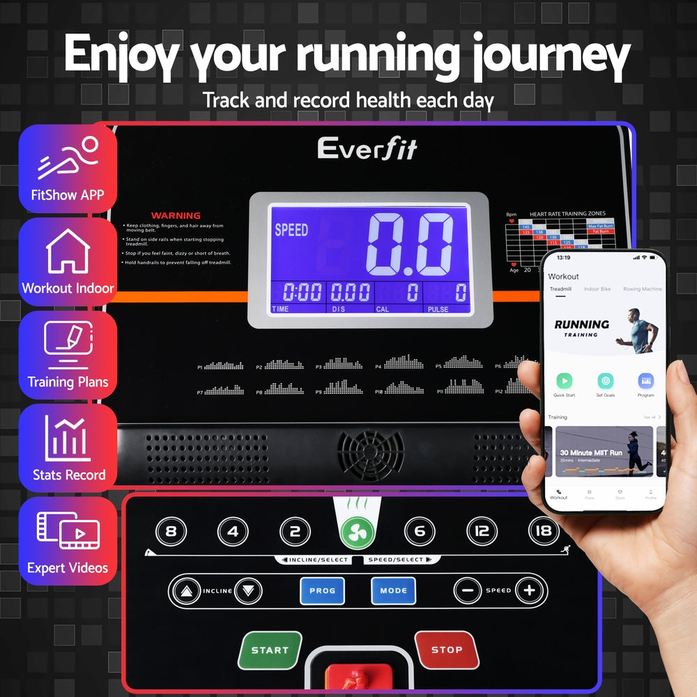 Everfit Treadmill Electric Auto Incline Home Gym Fitness Exercise Machine 490Mm