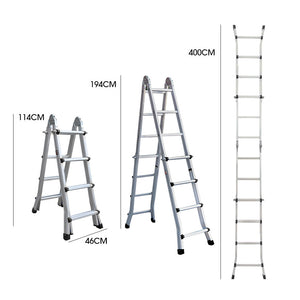 Bullet 4M Folding Aluminium Multipurpose Ladder W/ Workshelf Platform Spring Assisted Rapid Safety Lock Adjusters