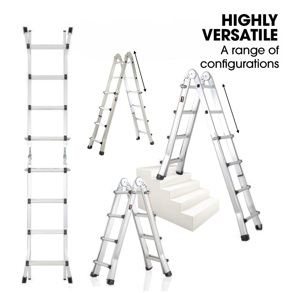 Bullet 4M Folding Aluminium Multipurpose Ladder W/ Workshelf Platform Spring Assisted Rapid Safety Lock Adjusters