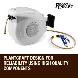 Plantcraft 30M Retractable Garden Water Hose Reel Brass Wall Mount Gun Rewind