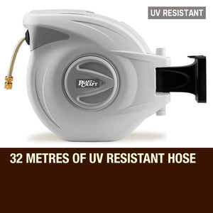 Plantcraft 30M Retractable Garden Water Hose Reel Brass Wall Mount Gun Rewind