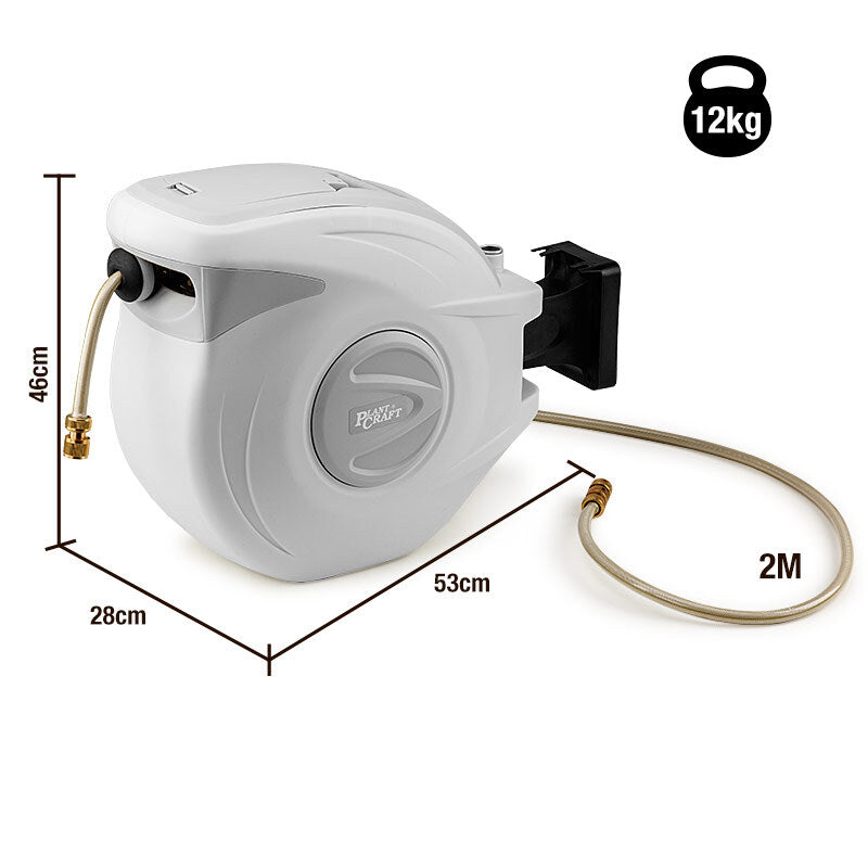 Plantcraft 30M Retractable Garden Water Hose Reel Brass Wall Mount Gun Rewind