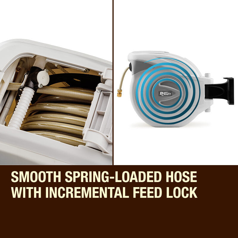 Plantcraft 30M Retractable Garden Water Hose Reel Brass Wall Mount Gun Rewind