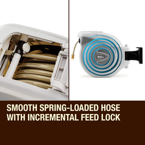 Plantcraft 30M Retractable Garden Water Hose Reel Brass Wall Mount Gun Rewind