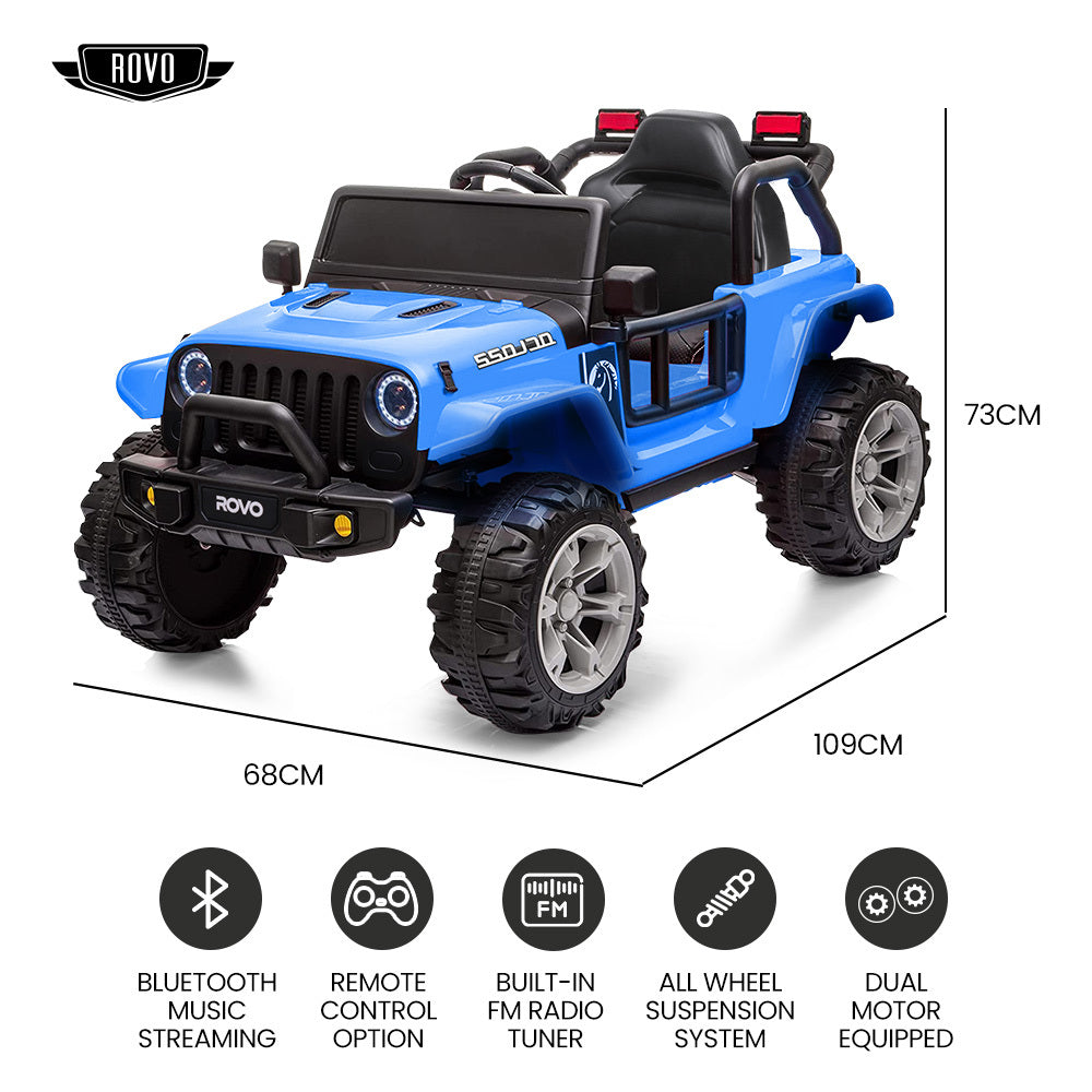 Rovo Kids Jeep Inspired Electric Ride On Toy Car With Parental Remote Control Bluetooth Music