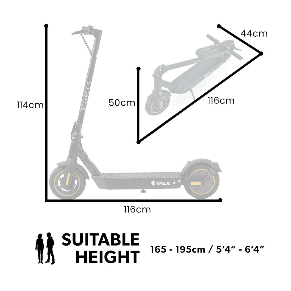 Valk Synergy 7 Mkii Electric Scooter 500W 15Ah Motorised Escooter For Adults Black/Yellow