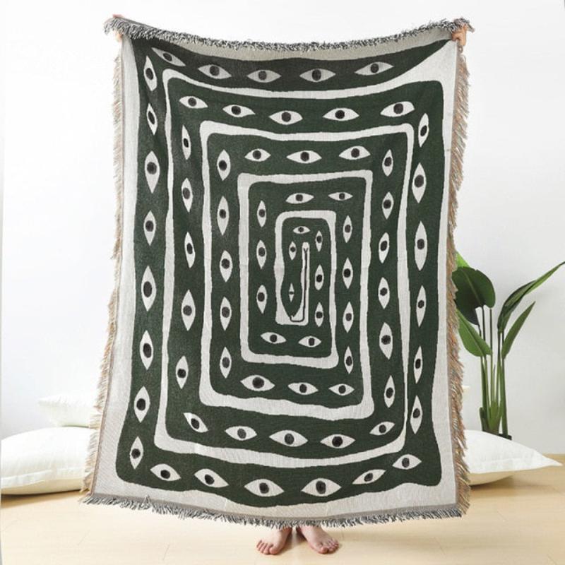 Green Eye Snake Throw Blanket Decor Carpet Wall Hanging Outdoor Camping Mat