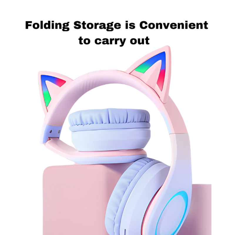 Headphone Green Cat Ear Bluetooth Noise Reduction Foldable Headset For Mobile Accessories
