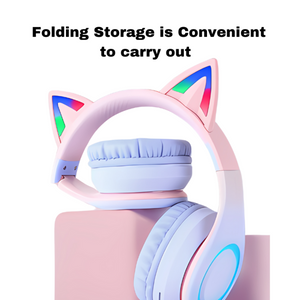 Headphone Green Cat Ear Bluetooth Noise Reduction Foldable Headset For Mobile Accessories