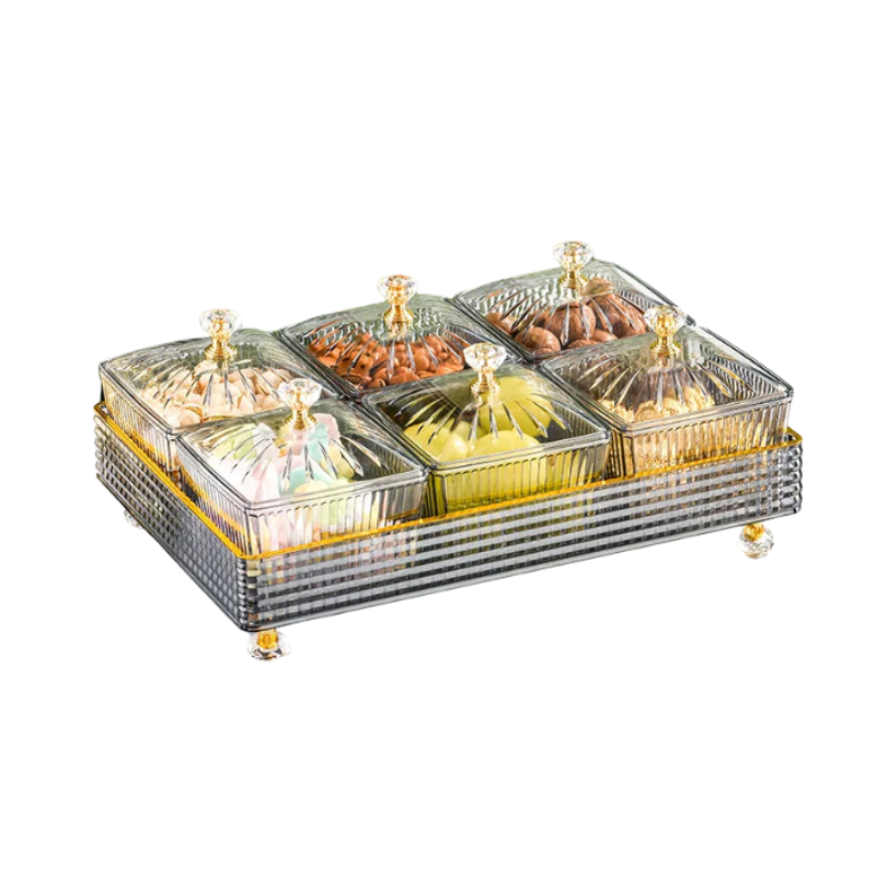 Food Container With Tray Gray Fruit Plate 6 Grids Nordic Plastic Style For Kitchen Dining