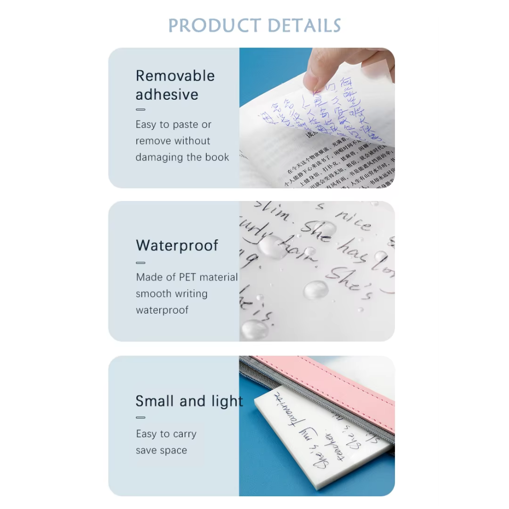 Waterproof Transparent Sticky Notes Memo Pad Stationery For Office And School Use