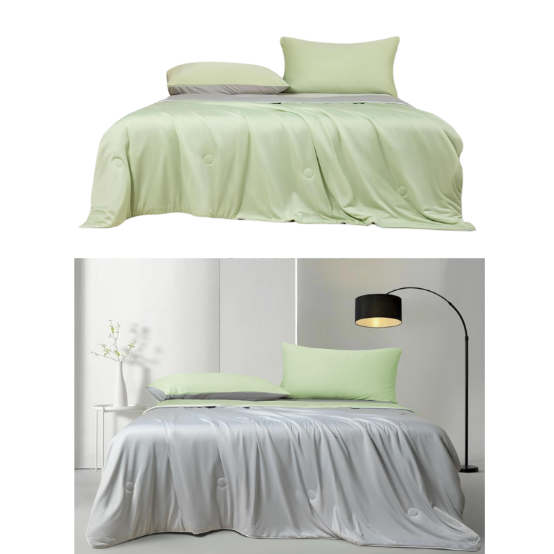 Ice Cooling Reversible Summer Comforter Blanket (Green And Grey Queen/King)