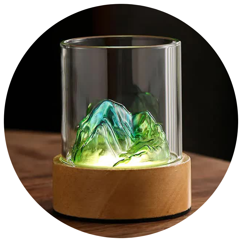 Blue Green Glass Mountain Ambient Night Light Usb Rechargeable Touch Control Bedside Lamp Adjustable 3 Color