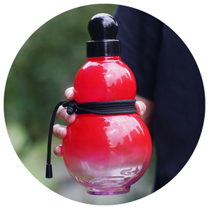 32Oz Inspired Gourd Water Plastic Red Bottle Decorative Double Layer Flask With Calligraphy And Accessories