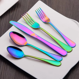 Bright Colour 410 Stainless Steel Cutlery Set Western Steak Knife Fork And Spoon 20 Piece Dinnerware