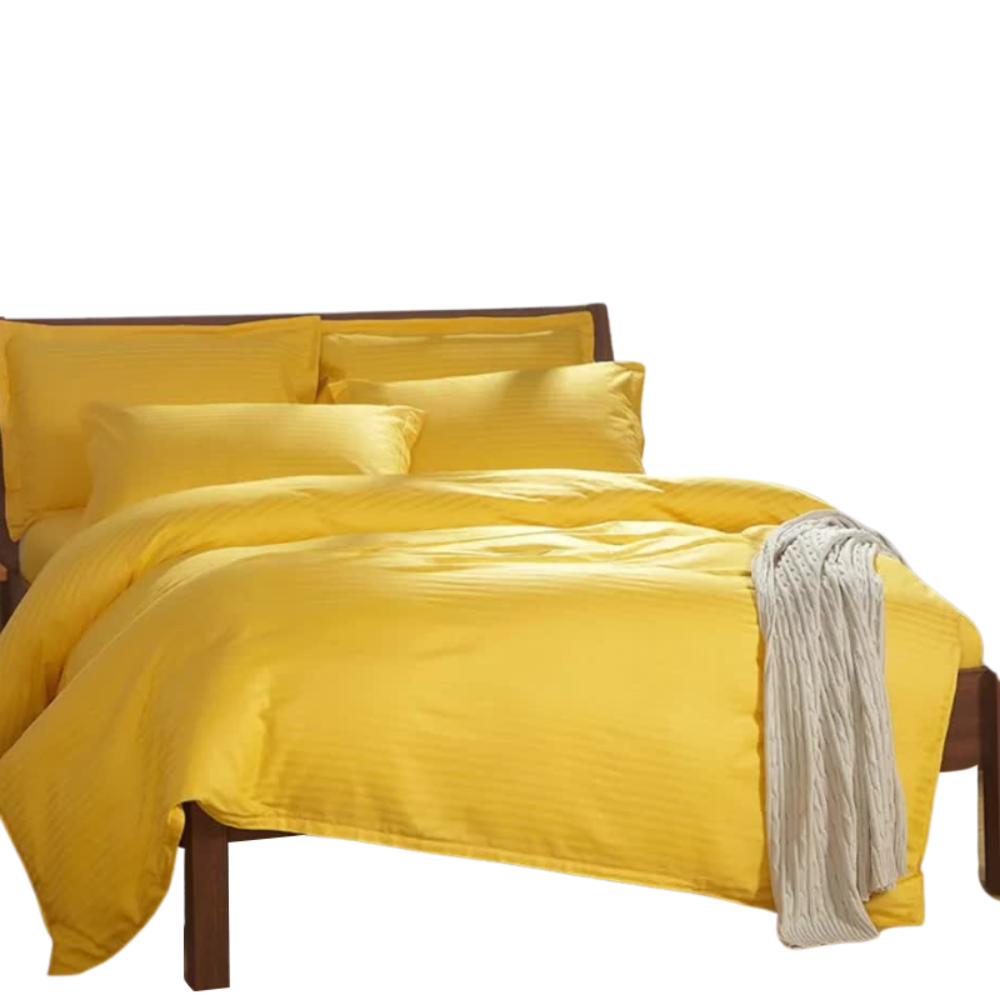 100% Cotton Premium Doona Duvet Quilt Cover Set With Soft Pillowcases Yellow