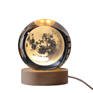 3D Moon Pattern Crystal Ball Lamp With Round Base & Gift Box Elegant Lunar Night Light