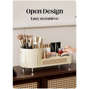 Black Cosmetic Organizer Rotating Desktop Makeup Brush Holder With Large Capacity Storage