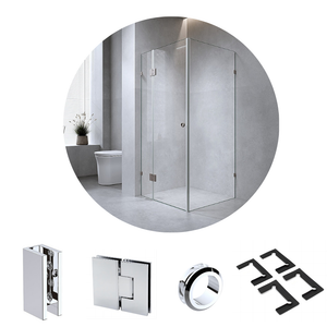 120X80cm Corner Frameless Shower Screen With Chrome Brackets And Ss Hinges Round Handle