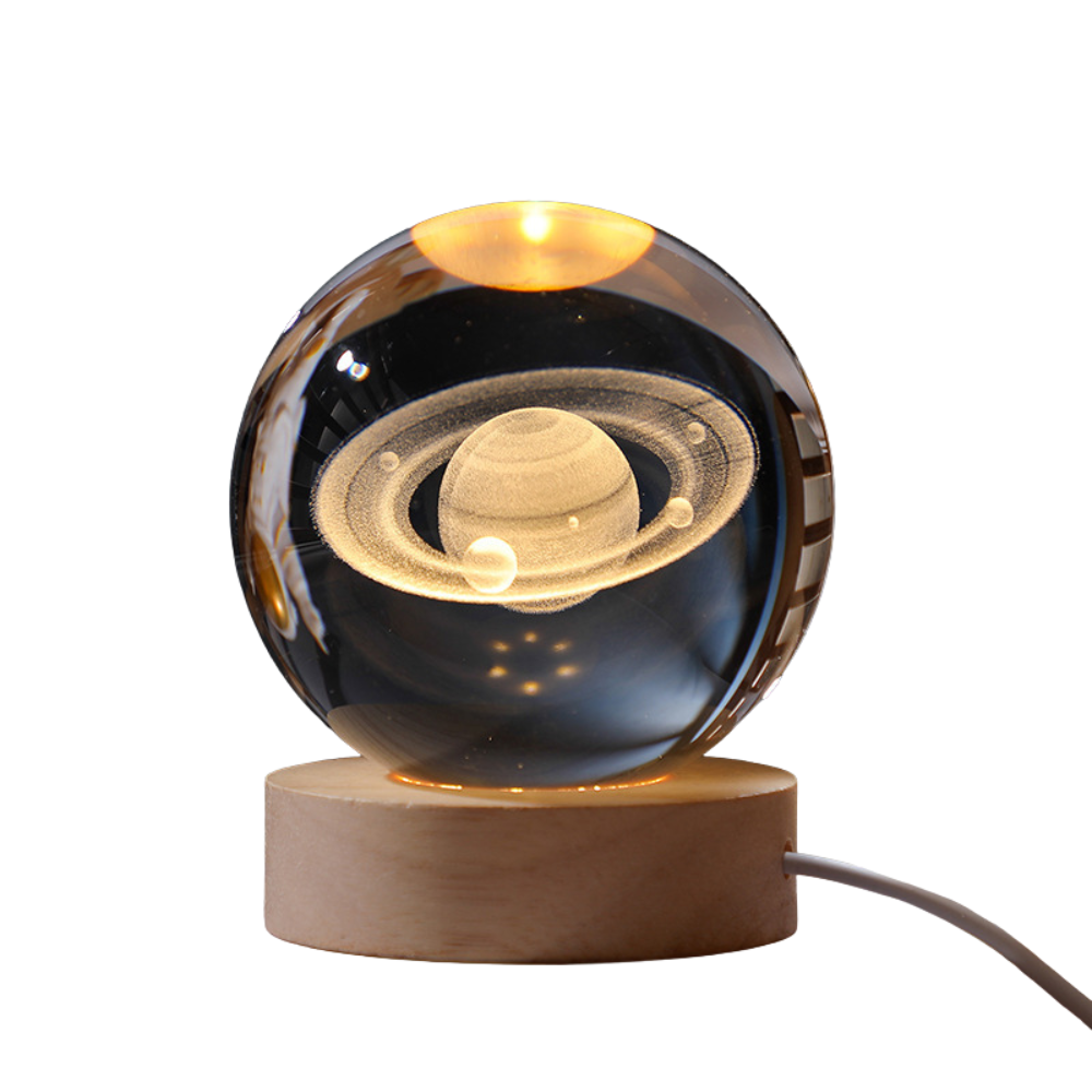 3D Saturn Pattern Crystal Ball Lamp With Round Base & Gift Box Majestic Celestial Night Light