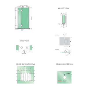 120X80cm Corner Frameless Shower Screen With Chrome Brackets And Ss Hinges Round Handle