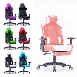 Gaming Chair Ergonomic Racing 165 Reclining Seat 3D Armrest Footrest Pink White