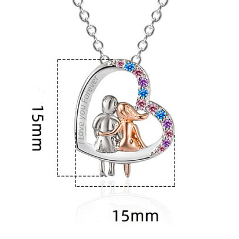 Veile Studios Love Couple Necklace With Colourful Rhinestones Heart Shaped For Valentine's Day Gift