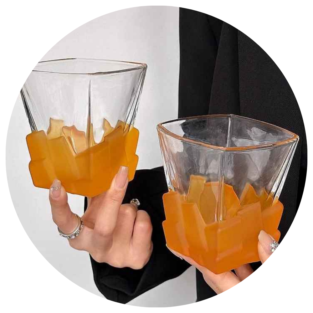 4 Pcs Orange Frosted Ice Cube Glass Creative Whiskey Premium Textured Tumbler 300Ml Capacity For Home Bars