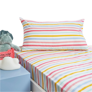 Minikins Rainbow Stripe Polyester Cotton Combo Fitted Sheet Set King Single