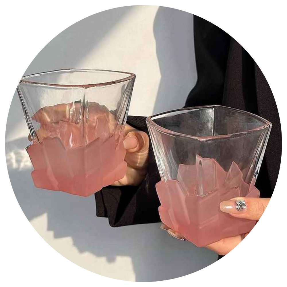 4 Pcs Pink Frosted Ice Cube Glass Creative Whiskey Premium Textured Tumbler 300Ml Capacity For Home Bars