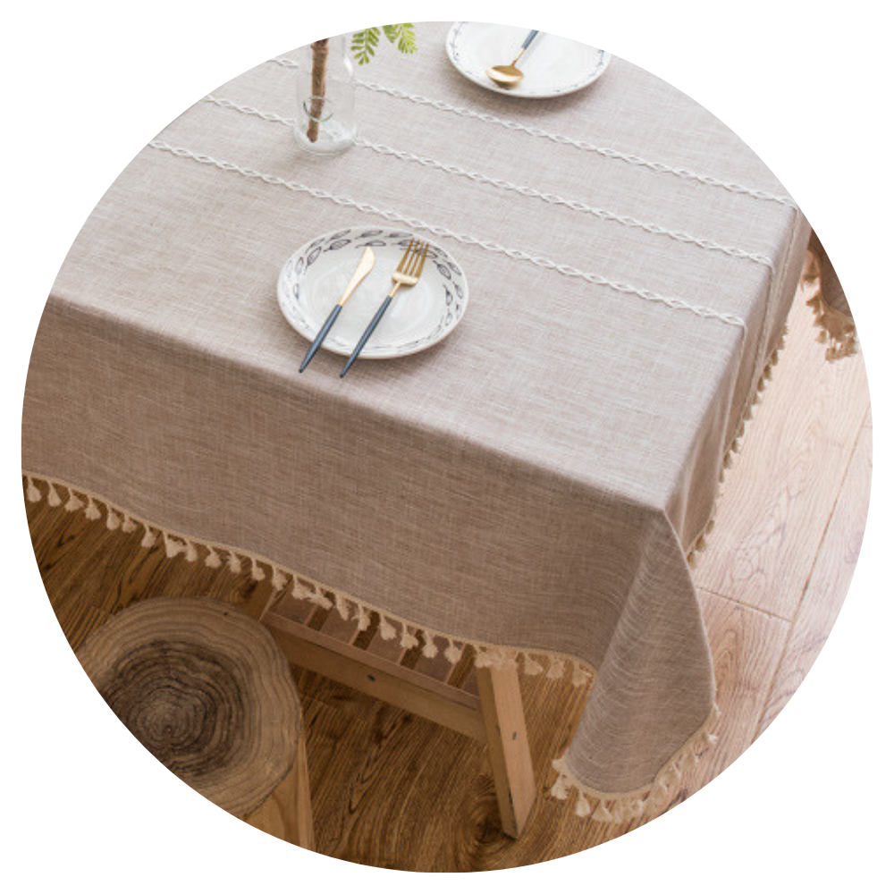 160*100Cm Beige Striped Cotton Linen Embroidered Tassel Tablecloth European & American Pastoral Style For Restaurants