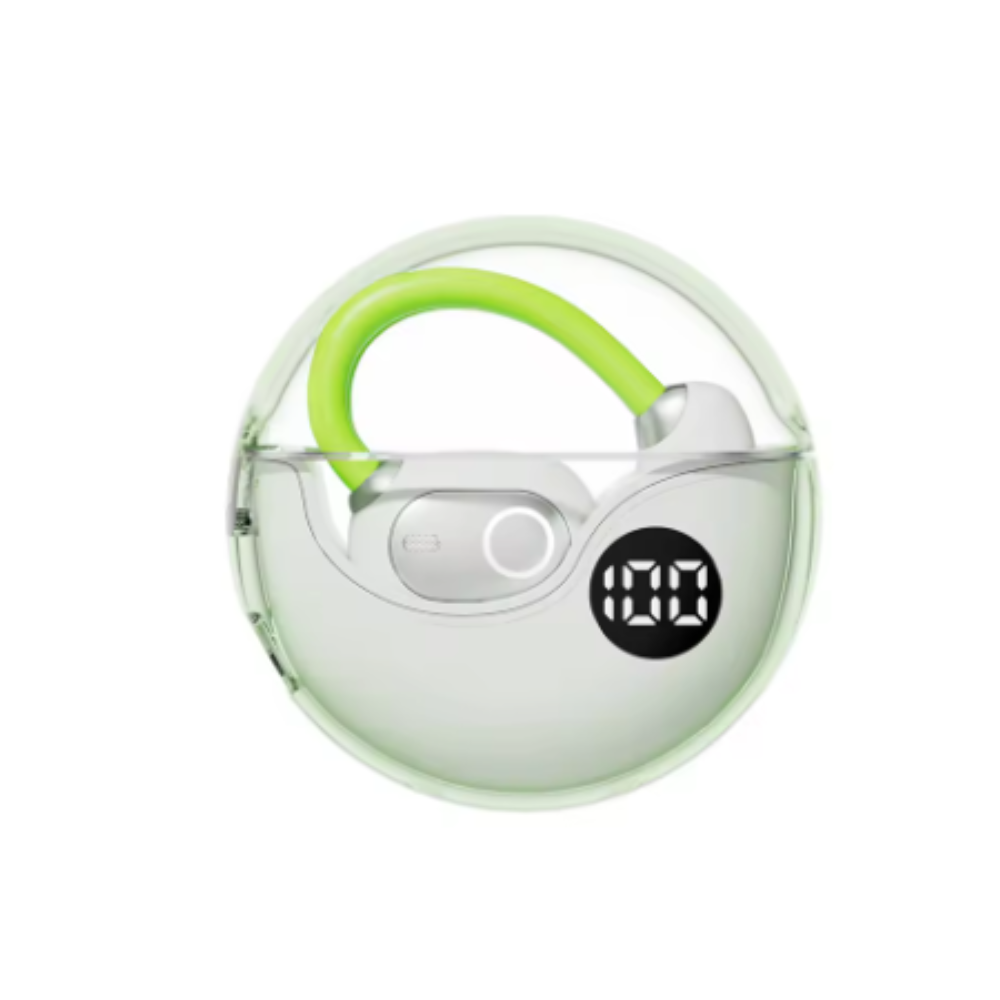 Green M80 Transparent Ows Over Ear Bluetooth Earphones Wireless Clear Sound Stylish Design