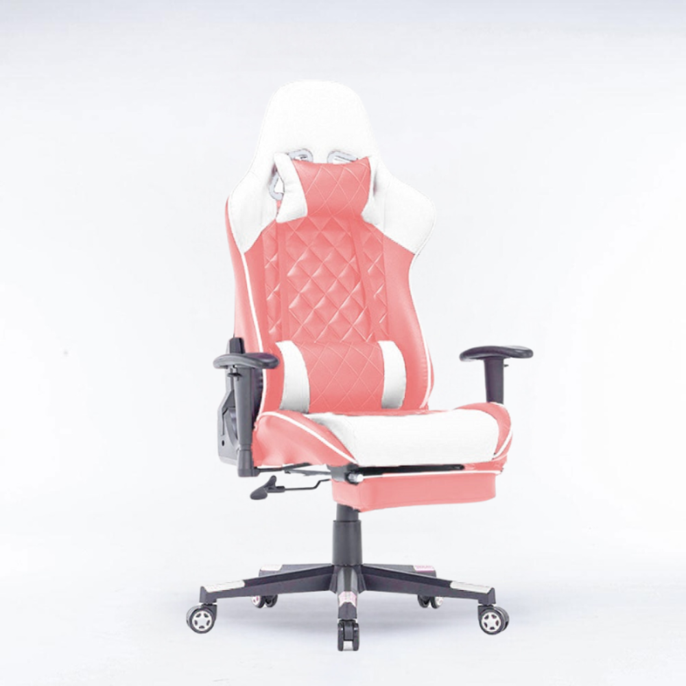 Gaming Chair Ergonomic Racing 165 Reclining Seat 3D Armrest Footrest Pink White