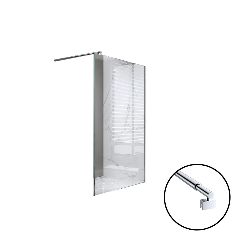 70X200cm Single Shower Glass Screen With Chrome F Brackets & Round Pole