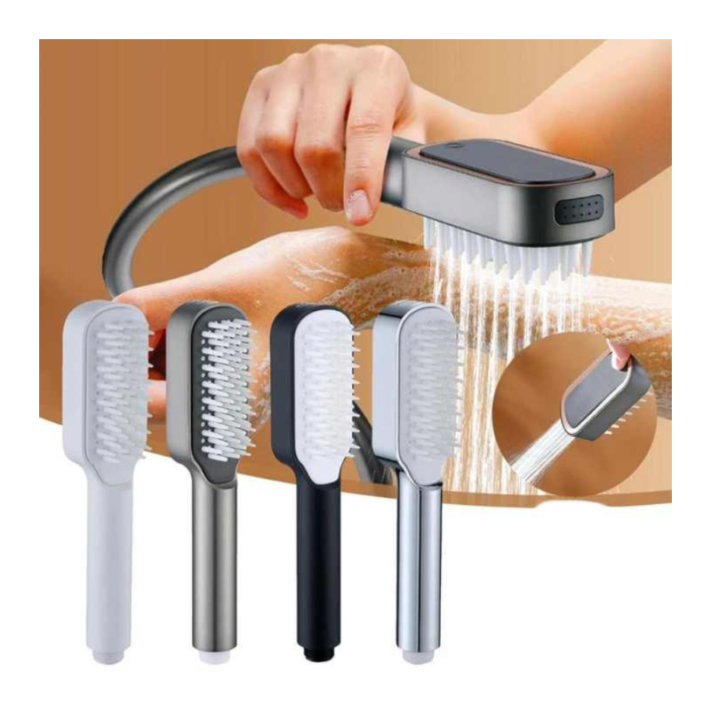 Grey Handheld Shower Head With Silicone Brush And Massage Function High Pressure Water Spray