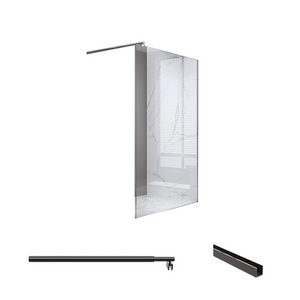 70X200cm Single Shower Glass Screen With Black Wall Channel & Round Pole