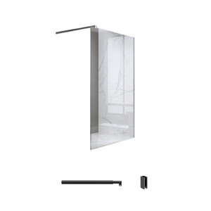 70X200cm Single Shower Glass Screen With Black U Brackets & Square Pole