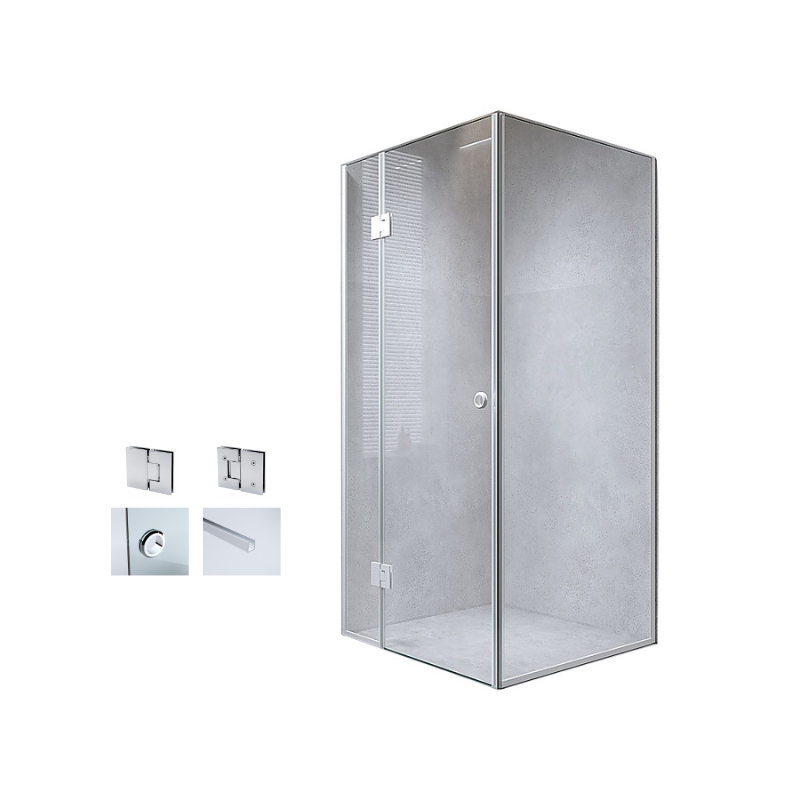 120X90cm Corner Frameless Shower Screen With Chrome Channel And Ss Hinges Round Handle