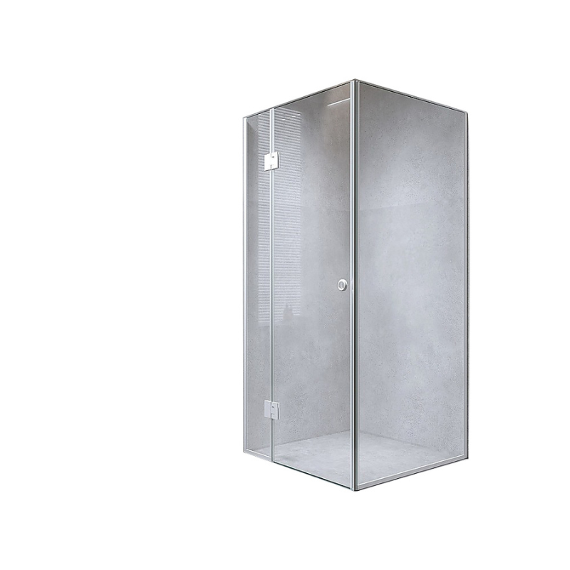 120X90cm Corner Frameless Shower Screen With Chrome Brackets And Ss Hinges Round Handle