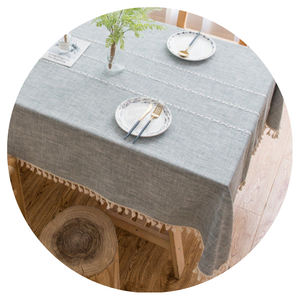 140Cm X 90Cm Grey Striped Cotton Linen Embroidered Tassel Tablecloth European And American Pastoral Style For Restaurant