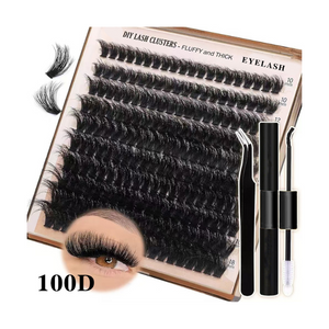 3 Pcs Diy Lash Clusters Kit 100D Fluffy & Thick False Eyelashes With Adhesive And Tools