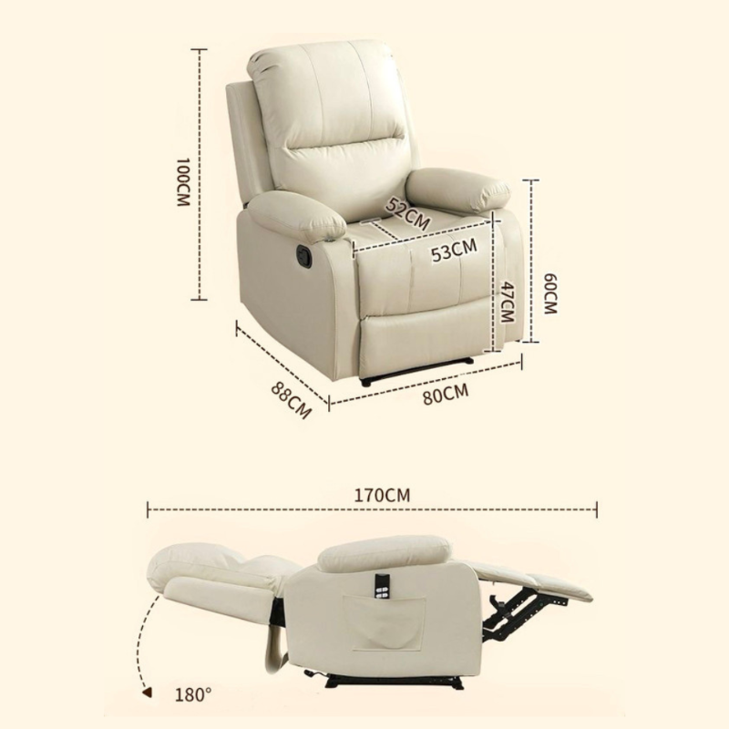 Faux Leather Push Back Theater Recliner Sofa Leisure Lazy Single For Living Room Bedroom