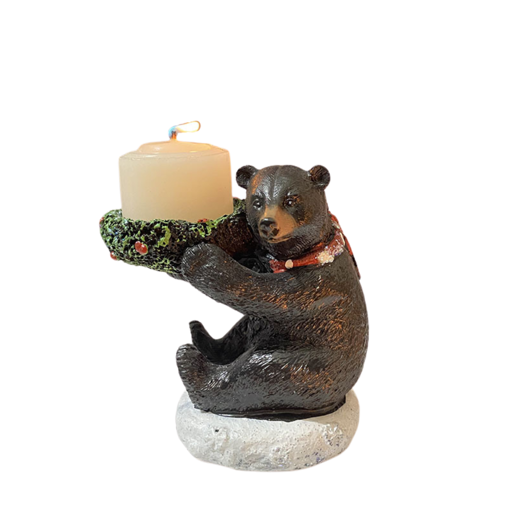 Bear With Candlestick In Hand Holder Unique Aromatherapy Table Decor