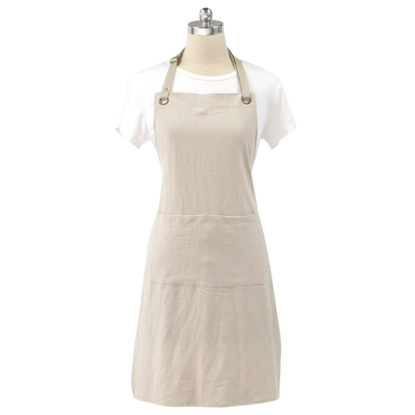 Kitchen Apron Beige Cotton Linen Neckband For Garden Use