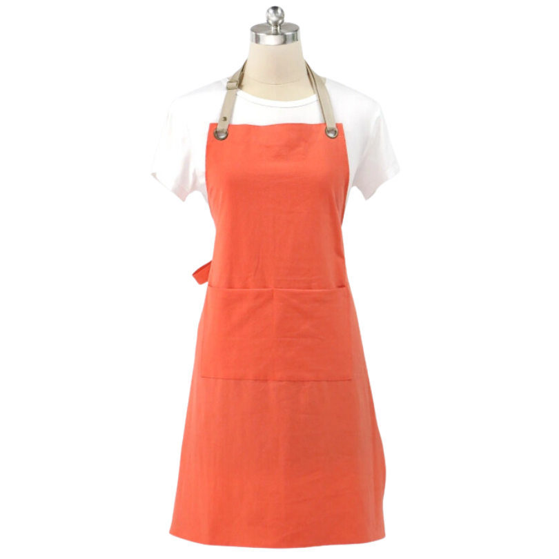 Kitchen Apron Orange Cotton Linen Neckband For Garden Use