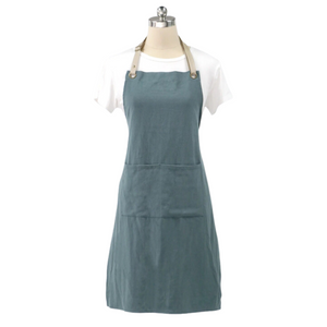 Kitchen Apron Green Cotton Linen Neckband For Garden Use