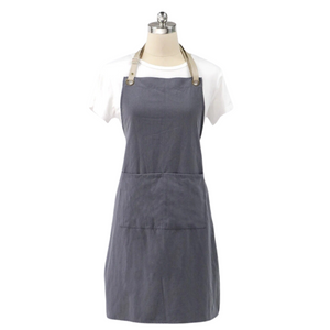 Kitchen Apron Gray Cotton Linen Neckband For Garden Cooking