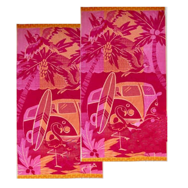 Renee Taylor 2 Pack Jacquard Velour Large Beach Towel 100 X 180 Cms Surf