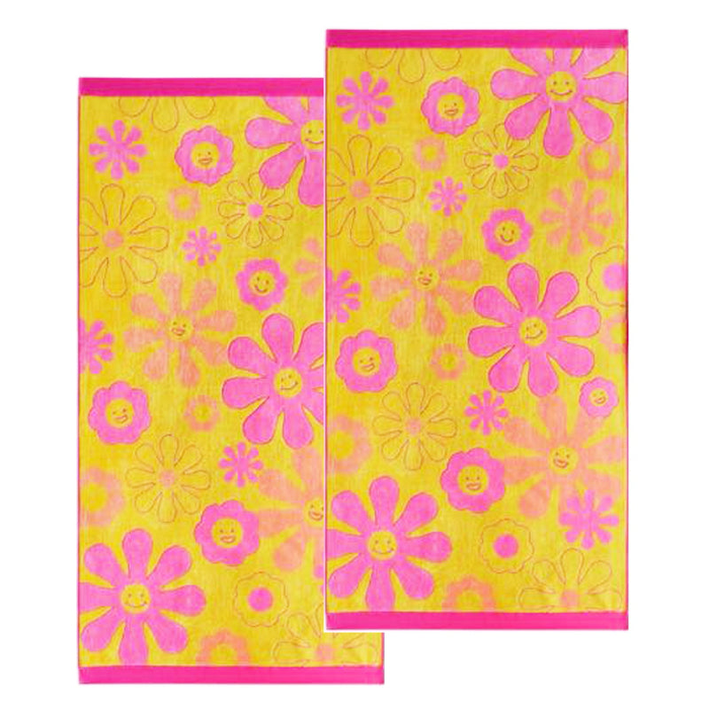 Renee Taylor 2 Pack Jacquard Velour Kids Beach Towel 75 X 150 Cms Sunflower