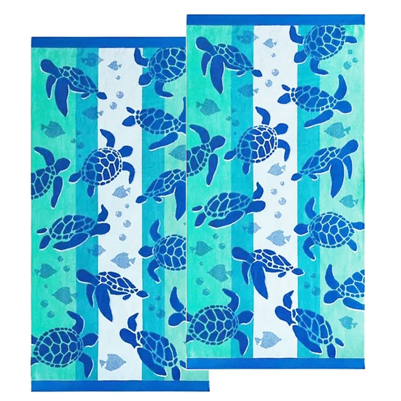 Renee Taylor 2 Pack Jacquard Velour Kids Beach Towel 75 X 150 Cms Sealife Turtles